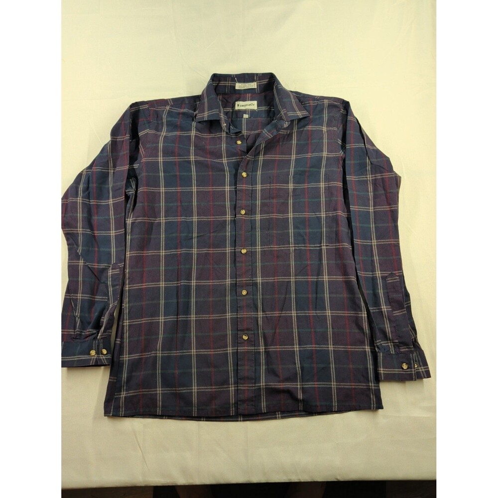Vintage Hargrave Button Up Long Sleeve Mens Medium Fitted Shirt Blue Red Strips